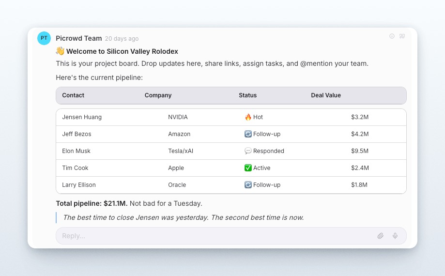 Markdown table rendered inside a project board post