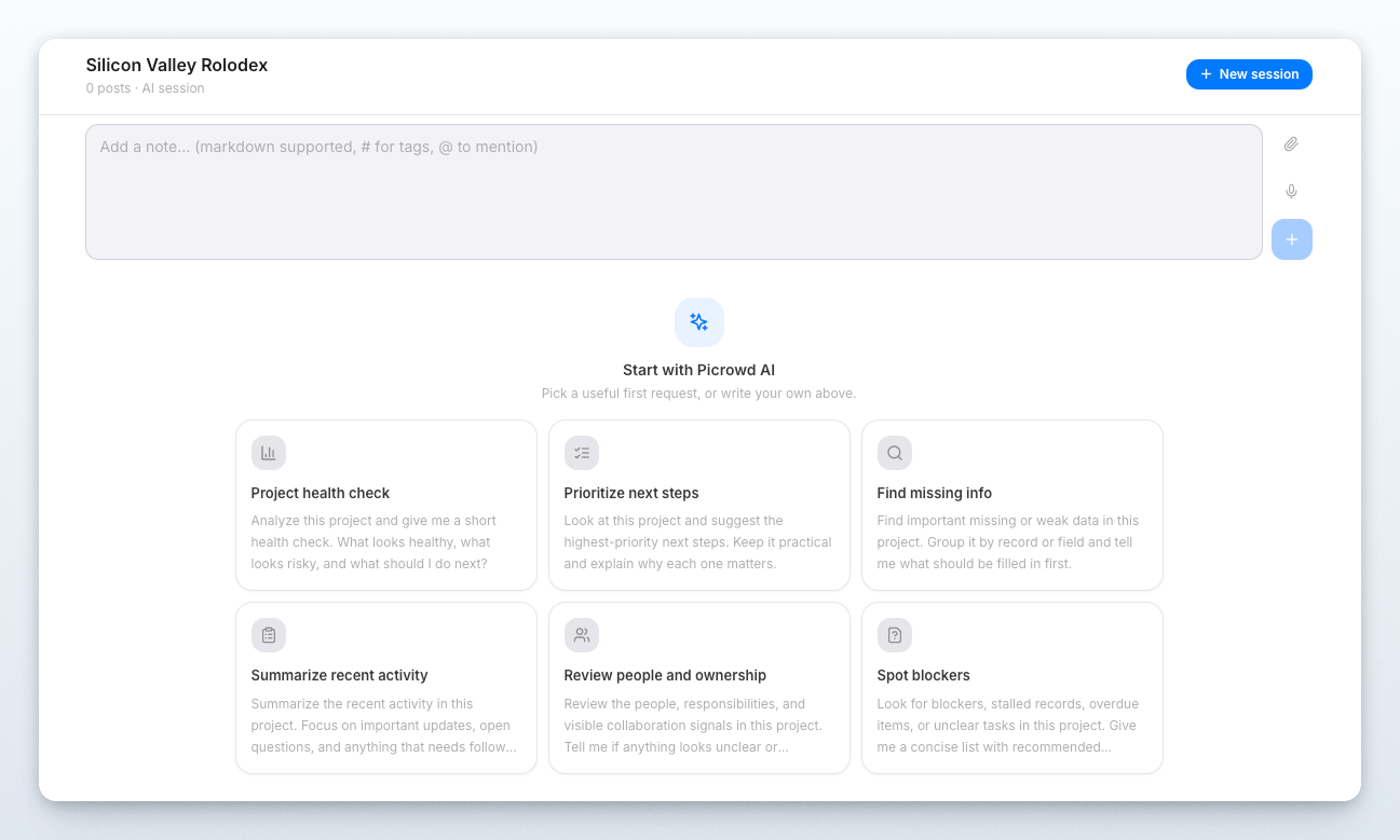 Start with Picrowd AI prompt cards inside a project