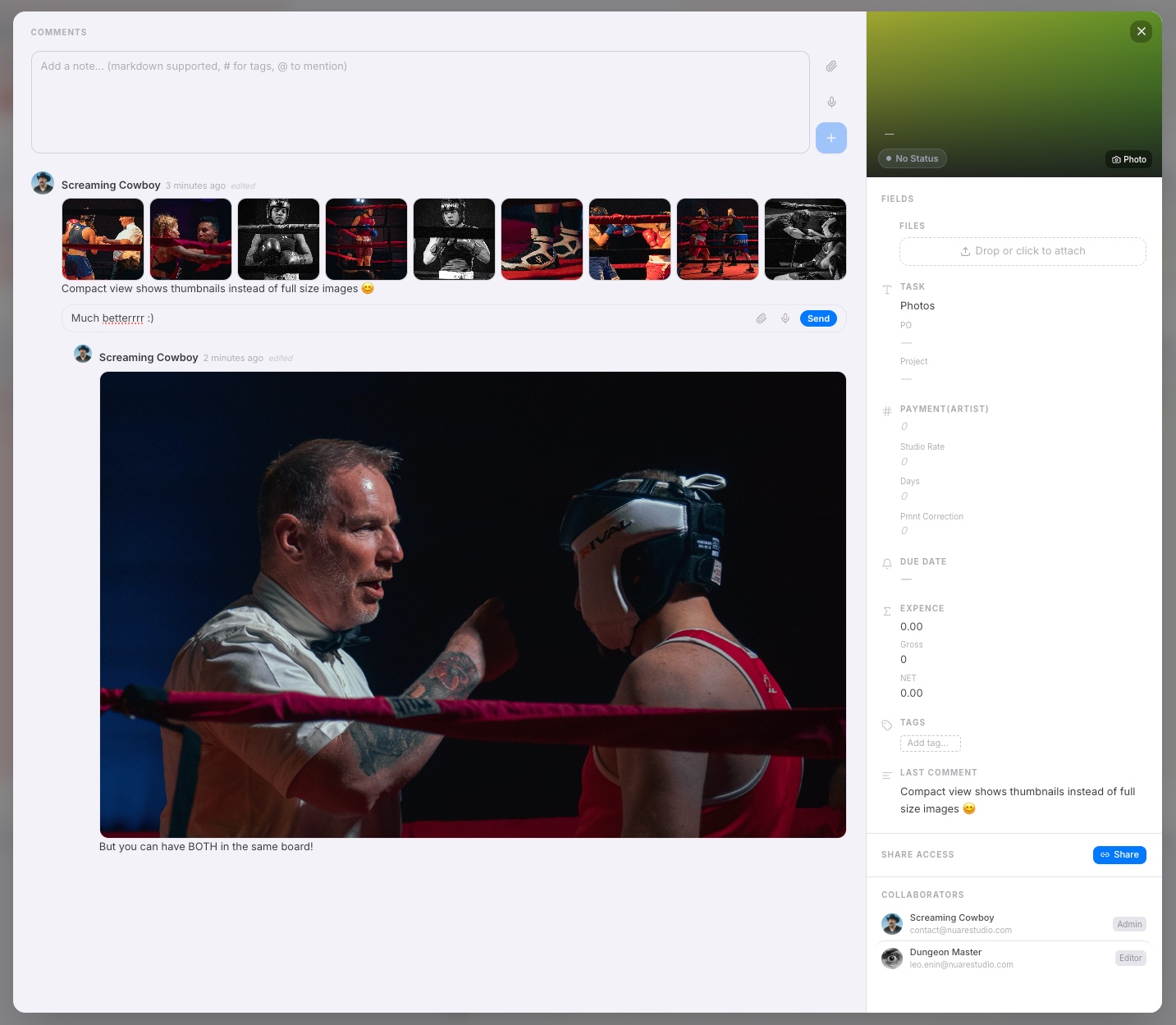 Compact view for media-heavy notes and replies in Picrowd