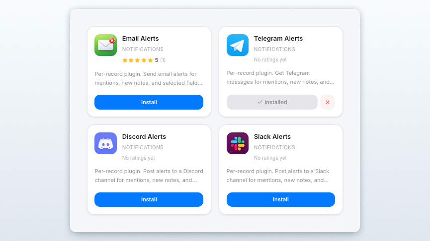 Slack, Discord, and Telegram alert plugins in the Picrowd plugin gallery