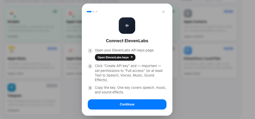 Connecting a generative AI provider (ElevenLabs) in Picrowd AI Tools
