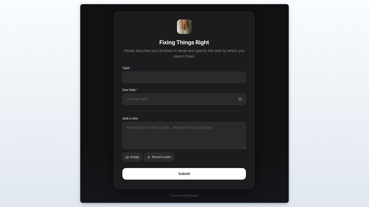 A public Picrowd Intake Form for collecting requests