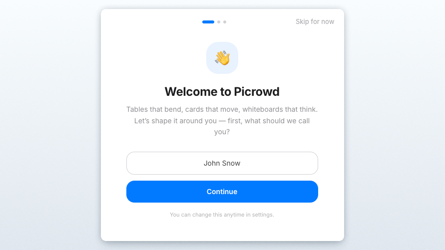 Picrowd onboarding wizard and workspace tour